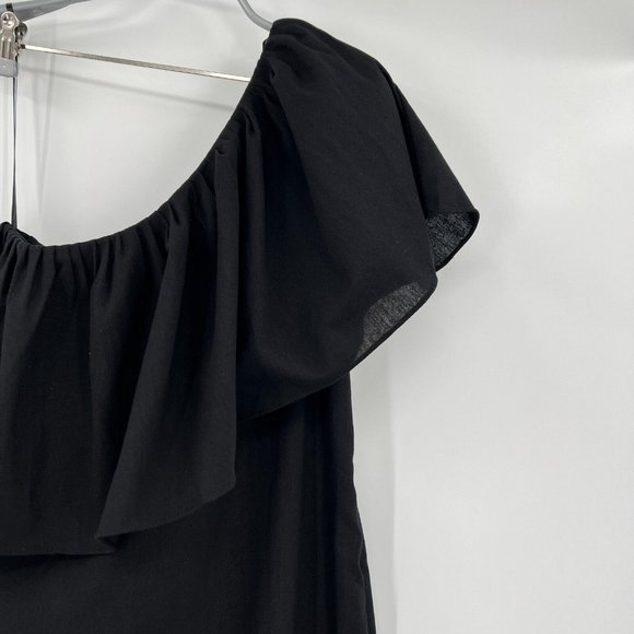 Pomander Place by Tuckernuck Black Florencia One Shoulder Midi Dress Linen sz XS - Picture 2 of 6